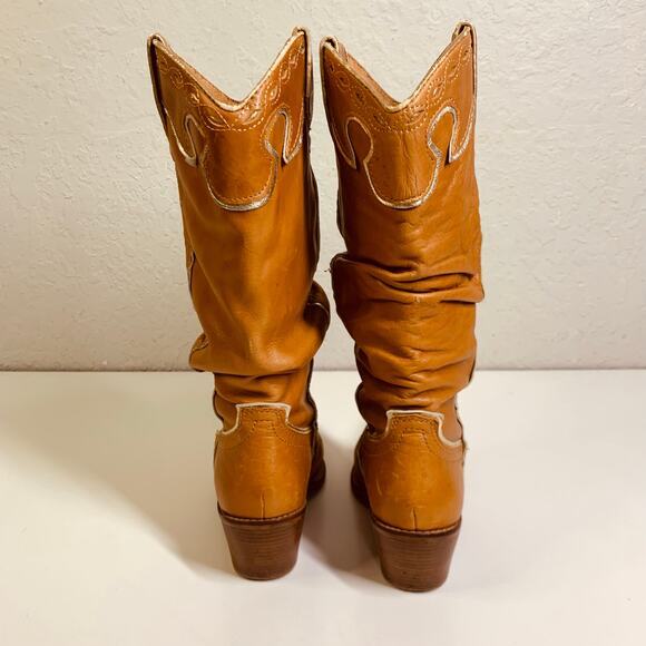 VERY‎ VOLATILE Cowboy Boots Slouchy Gold Detail Mid Calf Retro Rodeo Rawhide NFR - Picture 5 of 10